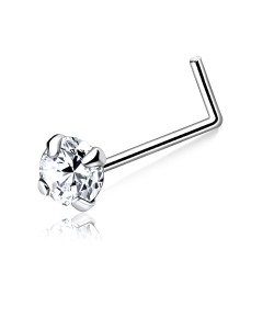 Round CZ L Shape Silver Nose Stud NSKL-113-3